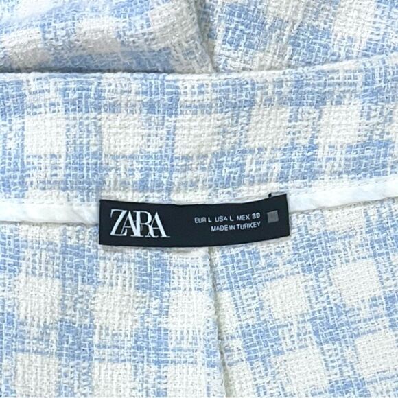 ZARA EUC textured Tweed Skort in Powder-Blue Gingham Size L - Picture 7 of 7